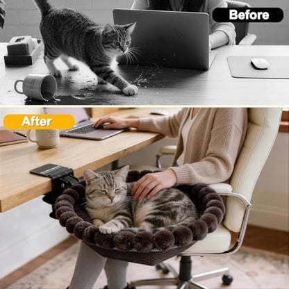 Cat Desk Bed Foldable Sunken Design, Space-Saving Circular Hammock
