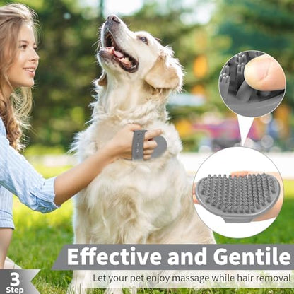 Comotech 6PCS Dog Bath Brush & Dog Toothbrush | Adjustable Handle Shampoo Brush & Scrubber for Short & Long Haired Dogs & Cats | Effectively Solve Odor & Stain Removal Problems (Black Gray Blue)