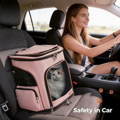 Lekereise Large Cat Backpack Carrier Expandable Pet Carrier Backpack for Small Dogs Medium Cats Fit Up to 18 Lbs, Foldable Puppy Backpack Carrier for Travel, Hiking, Pink