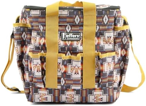 Jeffers Expression Deluxe Horse Grooming Bag – Large Zip Top Equestrian Tote w/Multiple Pockets, Handles & Adjustable Shoulder Strap, Padded Feet, Barn Essentials 11.5"x10.5"x8.5" - Thunderbird