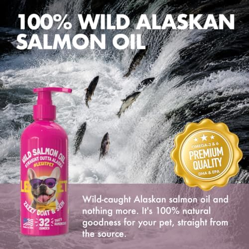 Wild Alaskan Salmon Oil for Dogs & Cats - Pure Fish Omega 3 6 9 Liquid EPA DHA Fatty Acids - Skin & Coat Supplement - Supports Joint Function, Brain, Eye, Immune & Heart Health - Made in USA 32 oz