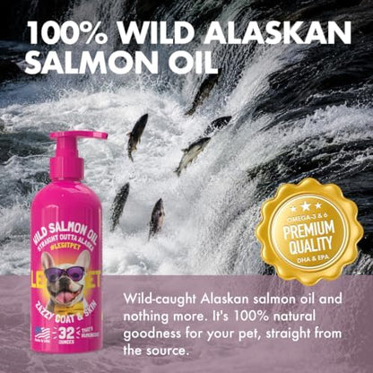 Wild Alaskan Salmon Oil for Dogs & Cats - Pure Fish Omega 3 6 9 Liquid EPA DHA Fatty Acids - Skin & Coat Supplement - Supports Joint Function, Brain, Eye, Immune & Heart Health - Made in USA 32 oz