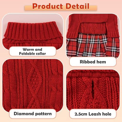 YUDODO Small Dog Sweater Dress with Bowtie Turtleneck - Knitted Pet Clothes