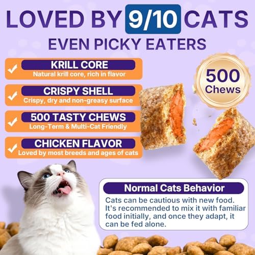 Taurine for Cats, Cat Vitamins & Multivitamin Treats, 500 Ct, Heart Support