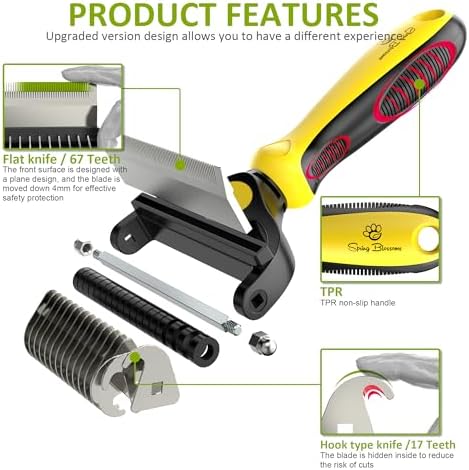Spring Blossoms-2 in 1 Professional Grooming Rake for Cats & Dogs-Dematting Comb for Easy Mats & Tangles Removing,Pet Brush Safe No More Nasty Shedding and Flying Hair (Lemon Yellow)