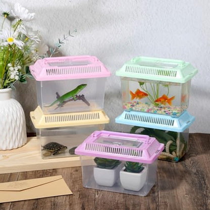 12 PCS 7"×4.3"x4.3" Large Plastic Reptile Terrariums Carrier Cage Snake Breeding Box Hatching Container Clear Fish Tank with Ventilated Lid for Spider, Tarantula, Hermit Crab, Lizard, Turtle