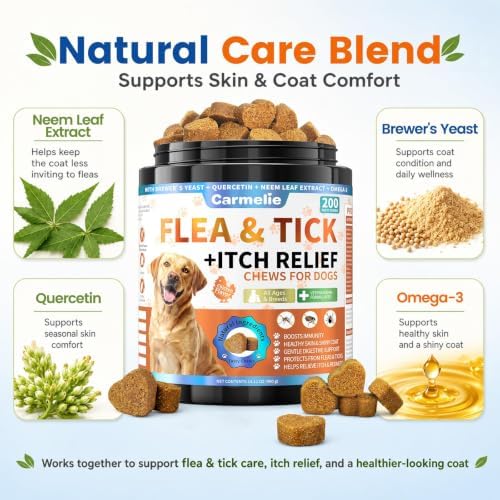 Carmelie Flea and Tick Prevention for Dogs, Flea & Tick + Itch Relief Chews