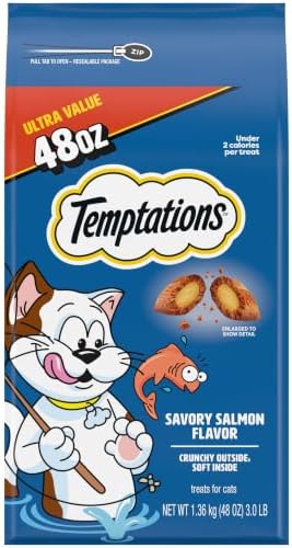 Temptations Classic Crunchy and Soft Cat Treats, Savory Salmon, 48 oz