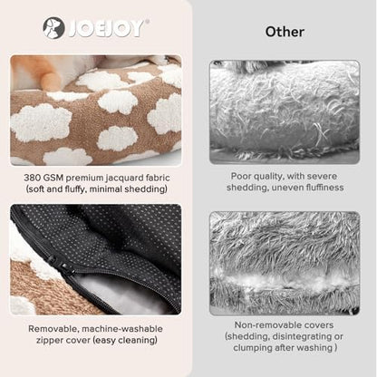 JOEJOY Jacquard Donut Round Dog Beds Medium Sized Dog,Brown 30x30x8in, Removable Washable Cover, Cute Pattern, Ultra Soft Fluffy Calming Pet Bed with Thick Supportive Bolster