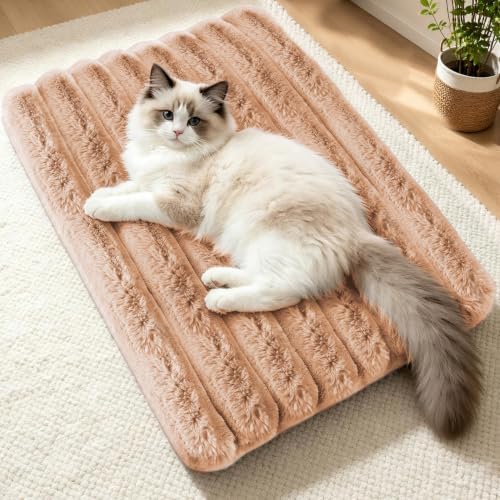 Cat Bed Mat for Indoor Cats, Self Warming Plush Cat Bed, Light Coffee