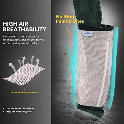 Fine Mesh Fly Boots Loose Fitting & Non-Slip Horse Fly Leggings No More Horsefly Nuisance Greatly Reduce Stomping Breathable with Natural Air Flow (Set of 4)