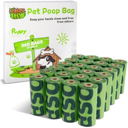 Dog Poop Bags Rolls, Extra Thick Leak Proof Pet Waste Bag, 360 Count Tear Resistant Poop Bags for Dogs for Outdoor Doggie Walking and Cat Litters Cleaning
