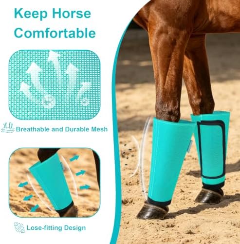 Fly Boots for Horses Set of 4, Equine Loose Fitting Leggings (Mint)