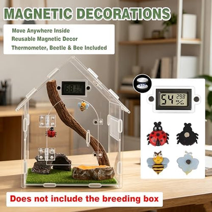 Jumping Spider Enclosure Accessories Kit, 8-in-1 Tarantula Decor Set with Magnetic Ledge, Hide, Food Dish, Thermometer, Branches, Miniatures for DIY Habitat (Tank Not Included)