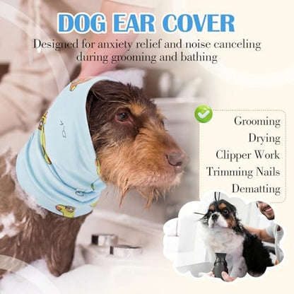 Nanaki Soft Quiet Ears for Dogs Hearing Protection Noise Cancelling-Dog Snood Ear Protector for Eating&Drinking,Dog Headband for Grooming,Ear Flap Wrap for Hematoma,Anxiety Relief, Separation,Blue,L