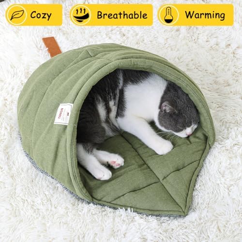 Cat Sleeping Bag Cave Bed with Non-Slip Bottom (Green with Support)