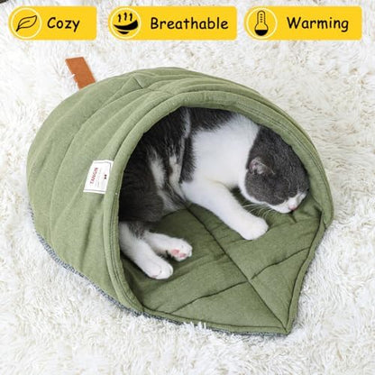 Cat Sleeping Bag Cave Bed with Non-Slip Bottom (Green with Support)