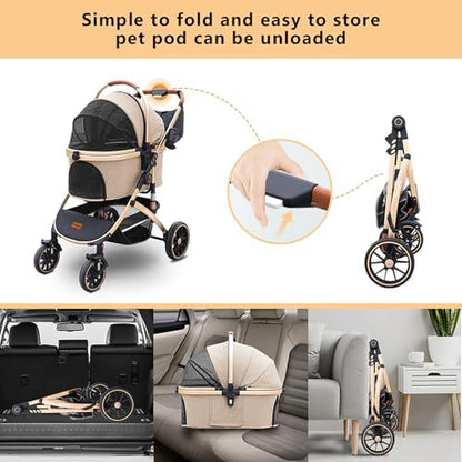 Pettingzoo Dog Stroller with Removable Carrier Foldable Pet Stroller,60 lbs