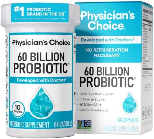 Physician's CHOICE Probiotics 60 Billion CFU - 10 Strains + Organic Prebiotics - Immune, Digestive & Gut Health - Supports Occasional Constipation, Diarrhea, Gas & Bloating - for Women & Men - 84ct