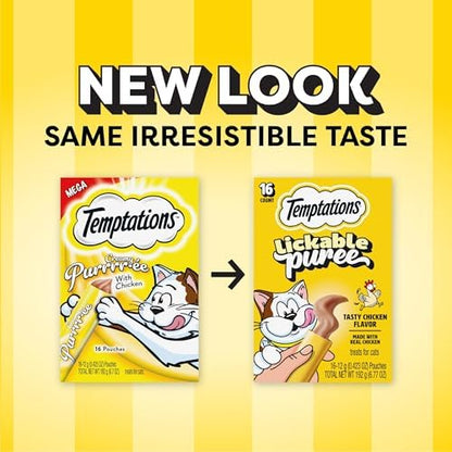 Temptations Creamy Puree Lickable Cat Treats, Chicken, 16 Count