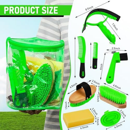 Cunhill 9 Pcs Horse Grooming Kit Tack Room Supplies, Cute, Green