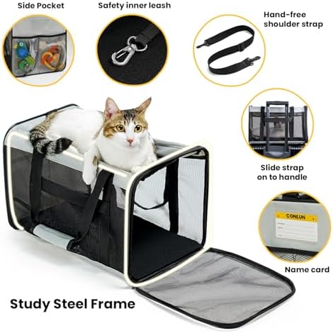 Conlun Soft-Sided Cat Carrier for Small-Medium Cats, Puppies up to 15 Lb, Airline Approved