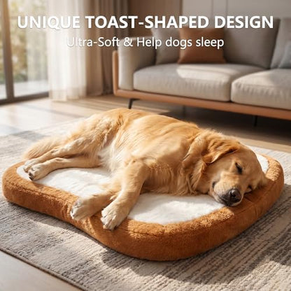 Dog Bed Medium Sizes, Waterproof Toast Shaped Dog Bed Mat with Orthopedic Foam, Machine Washable Non-Slip Pet Bed, Plush Soft Puppy Mat for Indoor Use