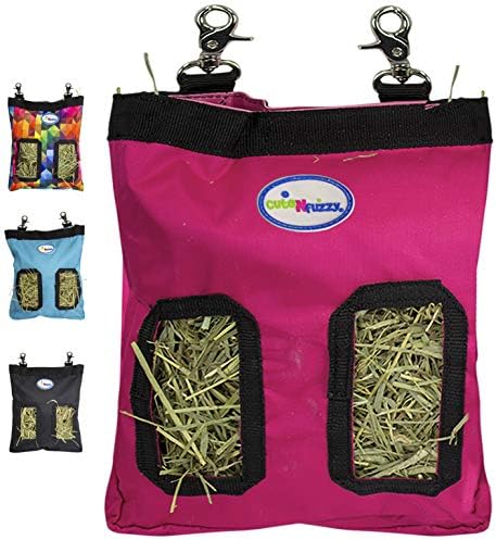 2-Opening Hay Bag for Rabbits, Guinea Pigs & Chinchillas, Compact Hanging Hay Feeder, 9" x 11" x 1.5", Helps Reduce Hay Waste & Cage Mess, 6-Month Warranty (Pink, 9" x 11" x 1.5")