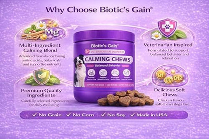 Biotic’s Gain Calming Chews for Dogs | Dog Calming Treats | 120 Soft Chews