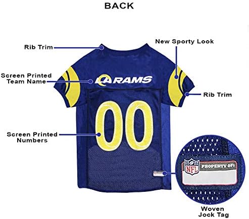 Pets First NFL Los Angeles Rams Dog Jersey, Size Large, Football Shirt Costume for Pet, Dog Sports T-Shirt, NFL Team Clothing for Cats, Licensed Pet Apparel Available in 7 Sizes and 32 Teams