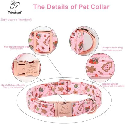 Christmas Dog Collar for Puppy Small Dogs - Cute Pink Christmas Collars for Dogs, Sweet Festive Winter Heavy-Duty Adjustable Dog Collars with Metal Buckle XS