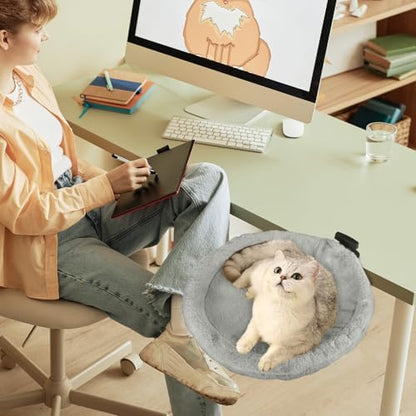 Cat Desk Bed with 2 Covers, Clamp-On Cat Hammock for Desk
