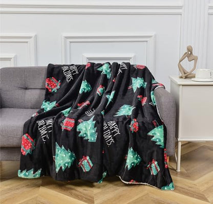Elegant Comfort Reversible and Ultra-Plush Flannel Fleece-Winter Christmas Sherpa Throw- Lightweight Soft and Cozy-Holiday Decorative Throw, Perfect for Lounging, 50 x 60 inches, Feliz Navidad