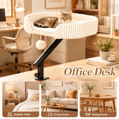 Cat Desk Bed with 3 Mats for All Seasons, 360° Rotating Adjustable