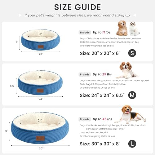 Love's cabin Round Donut Cat and Dog Cushion Bed, 24in Pet Bed for Small or Medium Dogs, Anti-Slip & Water-Resistant Bottom, Soft Durable Fabric Pet Beds, Washable Calming Cat Bed Royal Blue