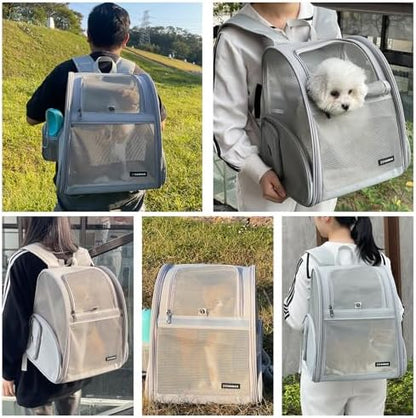 Cat Backpack Carrier for Small Dogs and Medium cat Puppy Kitten Bunny Pet Carrier Backpack Collapsible with Fully Ventilated Mesh with Safety Leash (Gray, 12.9" L x 10.62" W x 15.5" H - M)