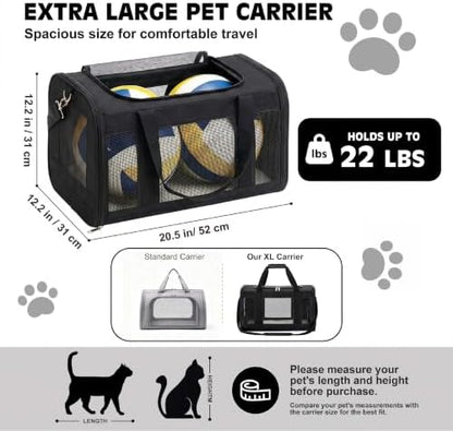 Extra-Large Cat Carrier, Soft-Sided Collapsible Pet Carrier up to 22 lbs