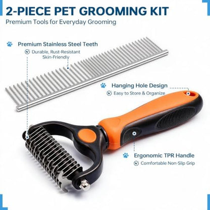 Pet Grooming Comb, Deshedding Dog Brush & Undercoat Rake, Orange