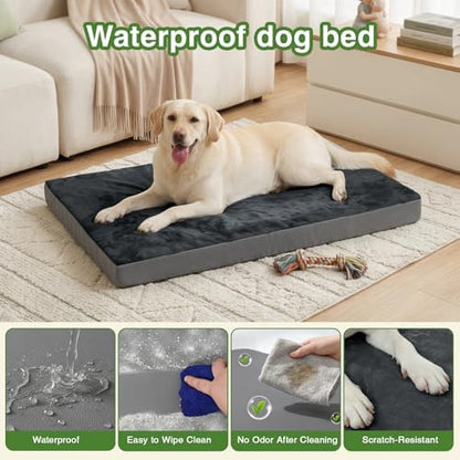 Waterproof Dog Bed Large Sized Dogs, Orthopedic Washable Crate Pad 35"x22"