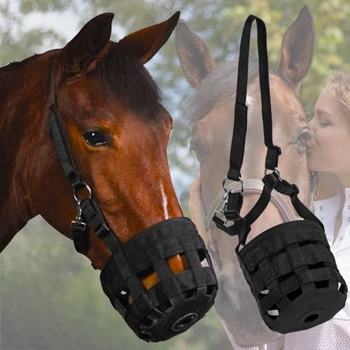 Durable Ventilated Grazing Muzzle with Attached Breakaway Halter - Lightweight Horse Muzzle, Supports Natural Grazing, Restricts Food Intake, Padded Noseband