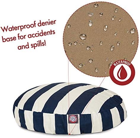 Navy Blue Vertical Stripe Large Round Indoor Outdoor Pet Dog Bed With Removable Washable Cover By Majestic Pet Products