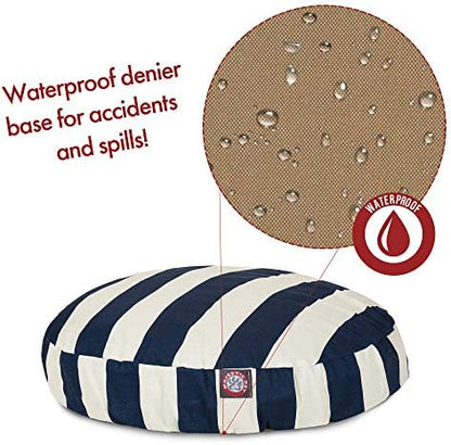Navy Blue Vertical Stripe Large Round Indoor Outdoor Pet Dog Bed With Removable Washable Cover By Majestic Pet Products