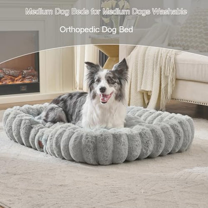 Luxury Dog Beds,Large Sized Dog Washable Furry Pet Beds,Comfort Rectangle Pet Sofa Couch with Ultra,Puppy Beds with Removable Zipper Cover,40x30x7.5inches,Light Gray