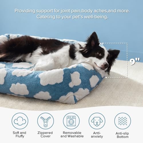 JOEJOY XL Dog Beds Large Sized Dog, Rectangle Washable Orthopedic Pet Bed with Removable Zipper Cover, Cute Soft Calming Puppy Pet Bed with Jacquard Shaggy Plush & Non Skid Bottom