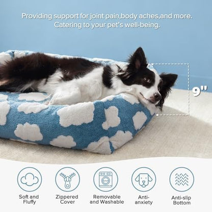 JOEJOY XL Dog Beds Large Sized Dog, Rectangle Washable Orthopedic Pet Bed with Removable Zipper Cover, Cute Soft Calming Puppy Pet Bed with Jacquard Shaggy Plush & Non Skid Bottom