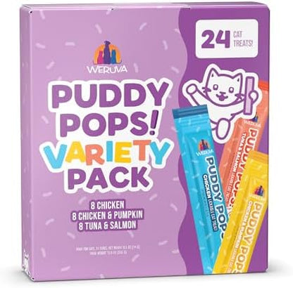 Weruva Puddy Pops, Lickable Cat Treats Variety Pack, 0.5oz Tube, Pack of 24