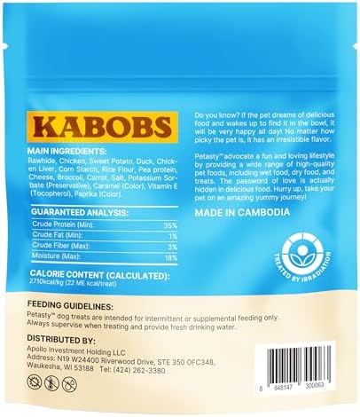 Dog Kabobs Rawhide Treats,5-Flavor Long-Lasting Chews Training Snacks,Healthy Dog Treats for Puppies,Small,Medium&Large Dogs with Chicken,Sweet Potato,Duck,Cheese&Hide Sticks 14oz,18 Count
