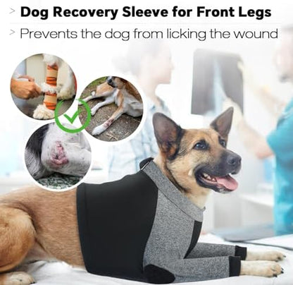 Lelepet Dog Recovery Suit for Front Legs Dog Sleeve to Stop Licking Black M