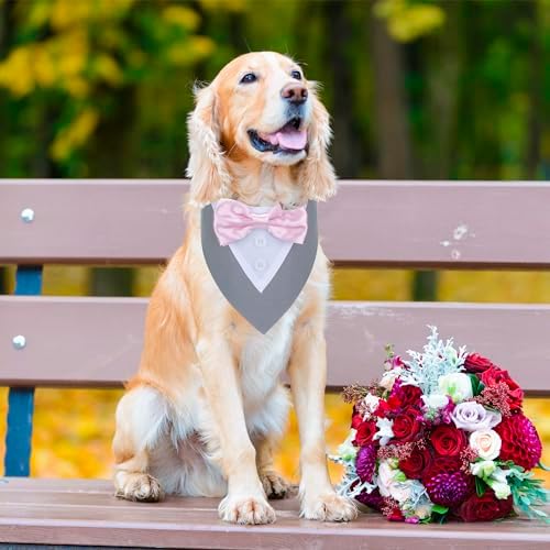 ADOGGYGO Dog Tuxedo Bandana, Wedding Birthday Dog Bow Tie, Grey, Small