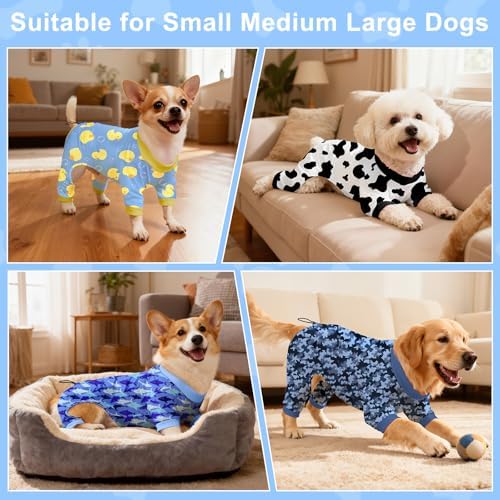 Bienbee Dog Pajamas, 4 Pack Adjustable Onesies for Small to Large Dogs L